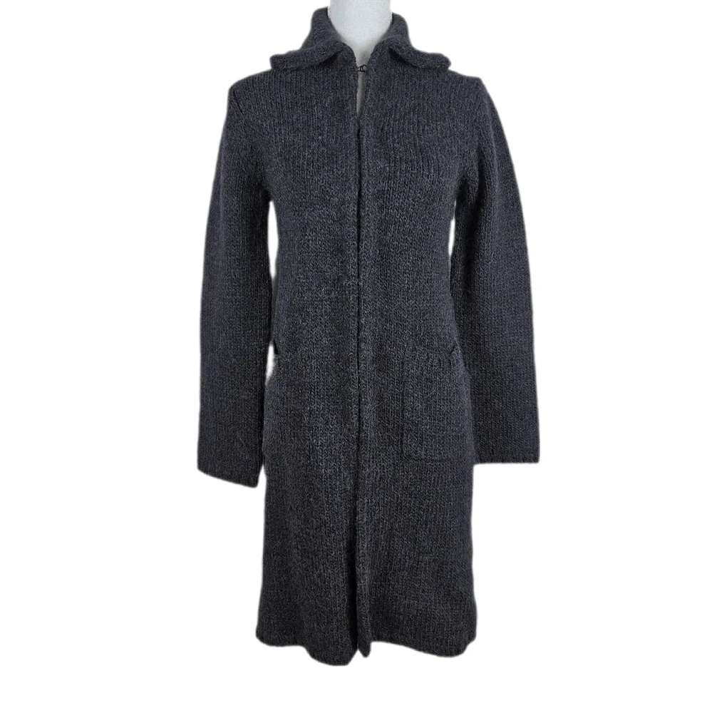 J Crew Sweater Coat Duster Womens M Blue Longline Collar Knit Alpaca blend